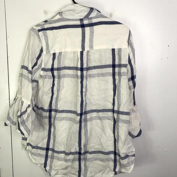 John Mark Top Womens Small Linen Plaid Bell Sleeve Button Front Large Buttons - Picture 2 of 9